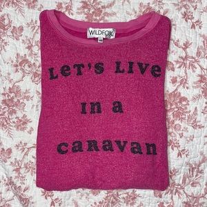 WILDFOX vintage “Let’s live in a caravan” sweatshirt, dark pink XS